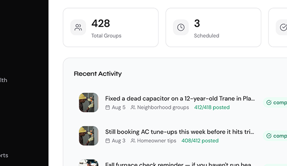 MaherPost delivery log showing posts landing in Facebook groups